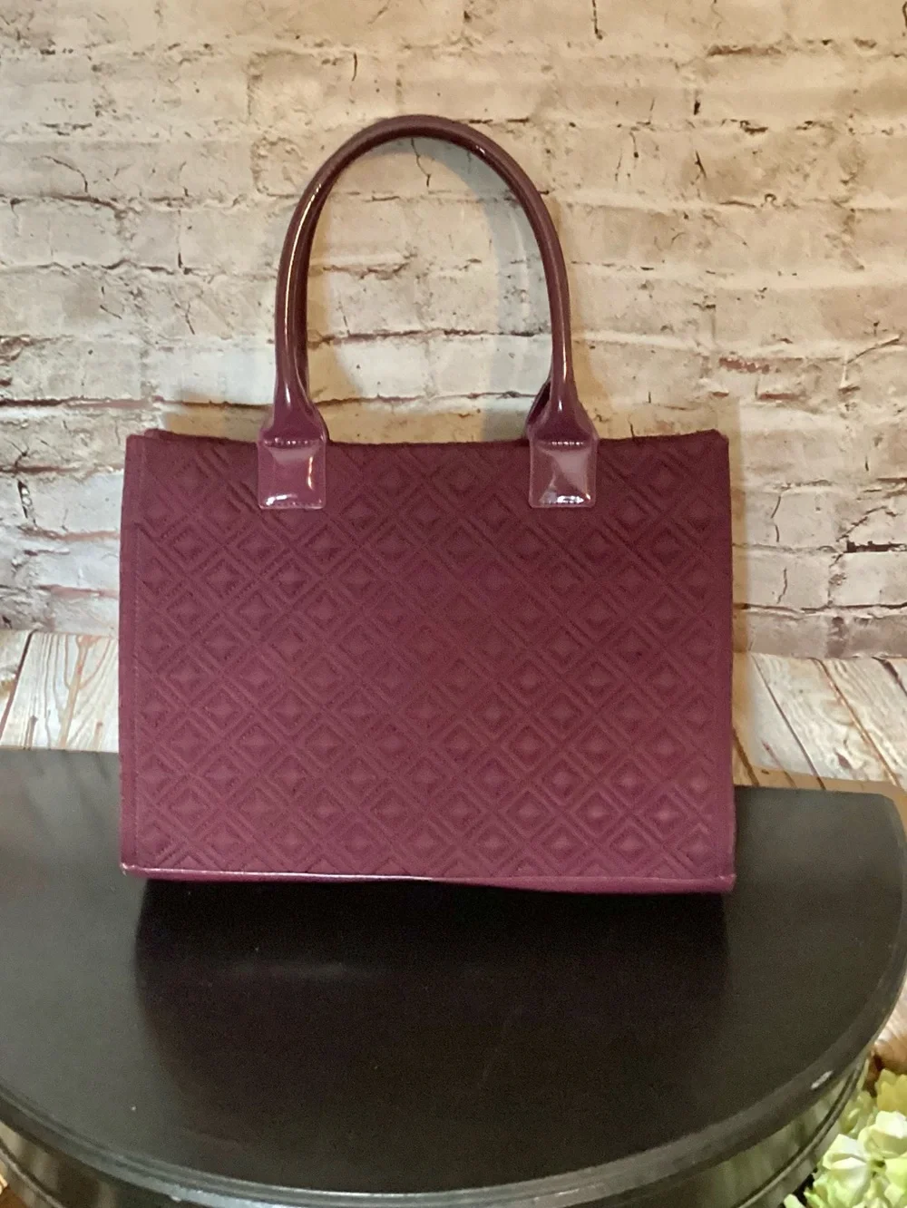 Tory Burch Marion wine quilted tote purse